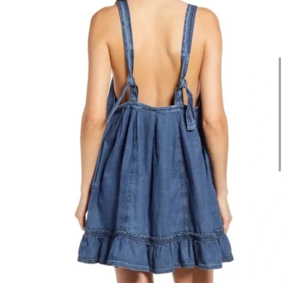 free people wild one denim mini dress, size large - Picture 2 of 9